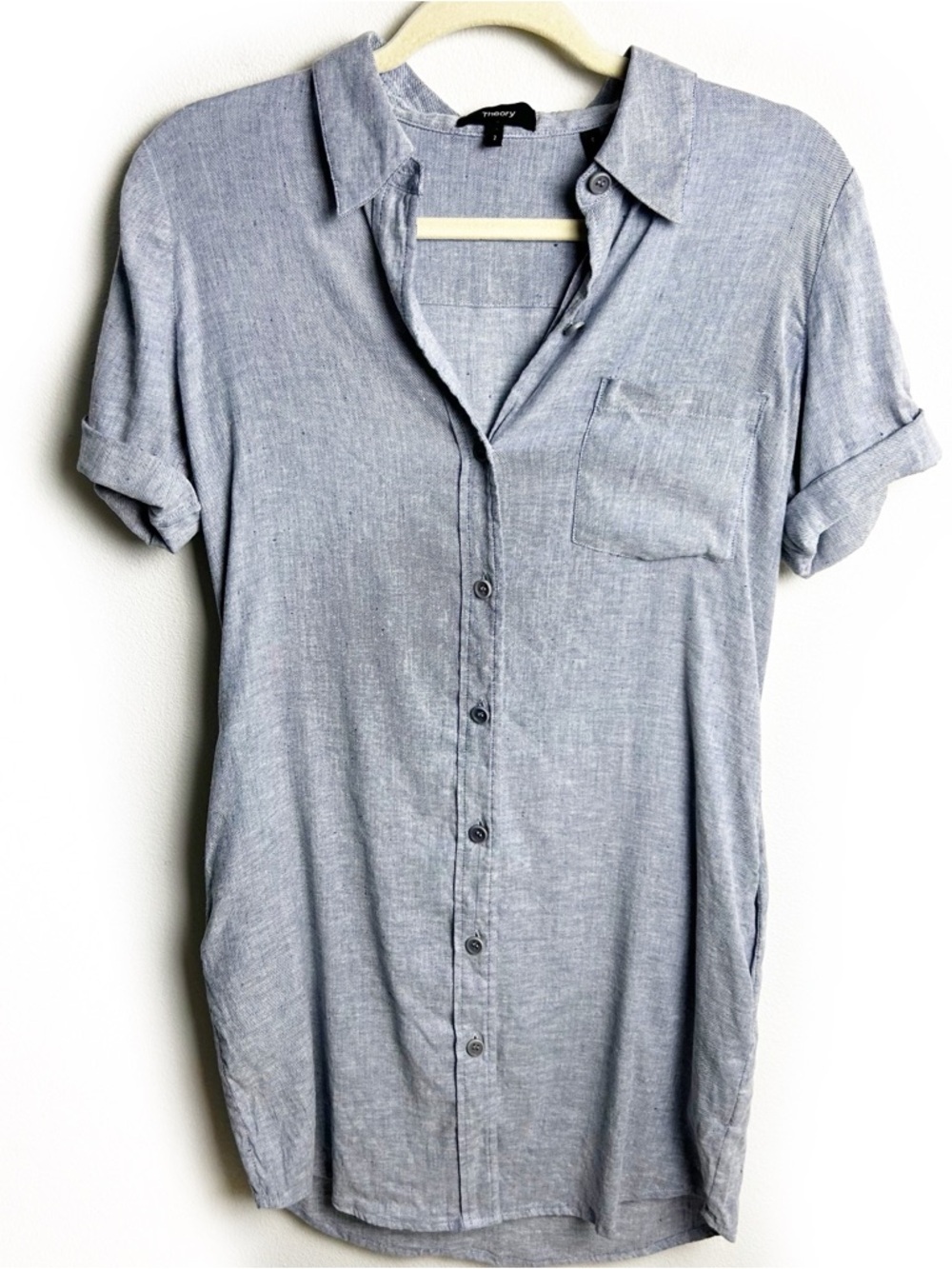 Theory Mayvine Tierra Wash linen blend Chambray shirt dress size: 2